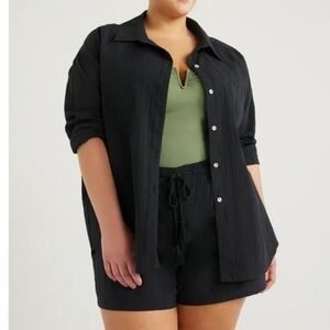 Women's Plus Cotton Button Front Coverup Time and Tru Shirt, Sizes:XL